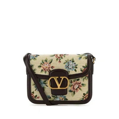 Valentino Garavani  Garavani 9to5 Small Shoulder Bag In Papier Floral Jacquard Fabric Woman In Brown