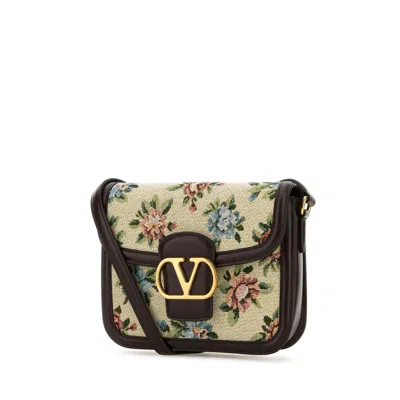 Valentino Garavani  Garavani 9to5 Small Shoulder Bag In Papier Floral Jacquard Fabric Woman In Brown