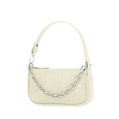 By Far Ivory Leather Mini Rachel Handbag In Sand