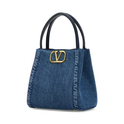 Valentino Garavani Denim Small Alltime Handbag In Blue