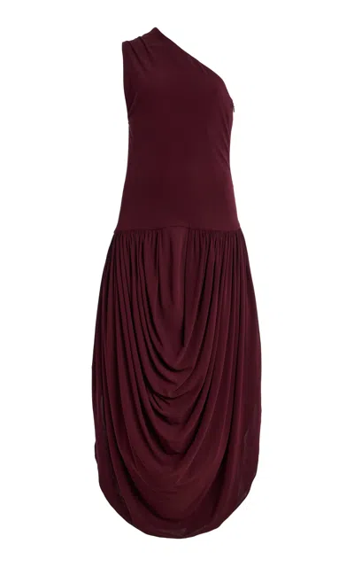 Brandon Maxwell Mila Draped One-shoulder Maxi Dress In Burgundy