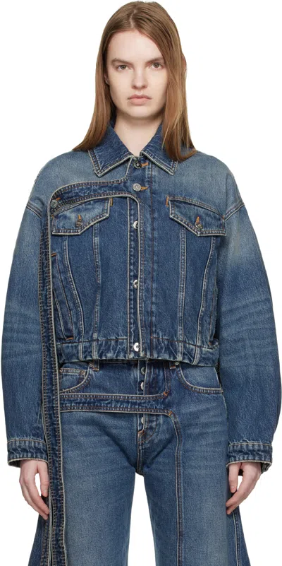 Jean Paul Gaultier Cropped Oversized Denim Jacket With Classic Collar In Animal Print