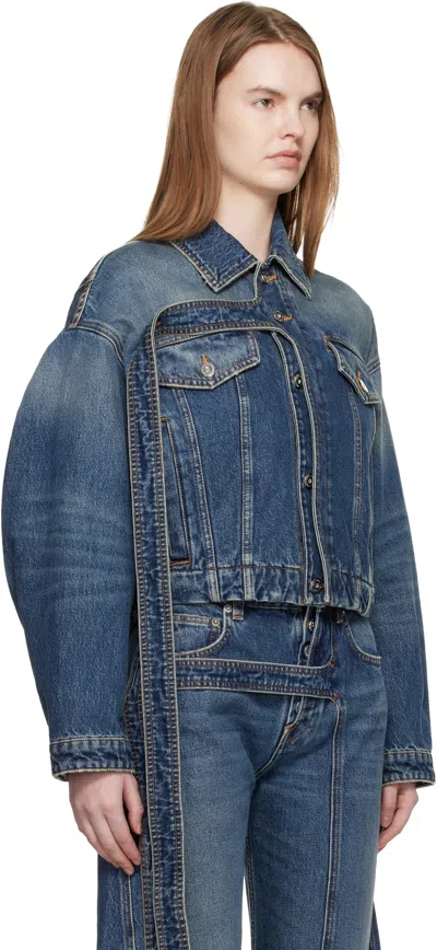 Jean Paul Gaultier Cropped Oversized Denim Jacket With Classic Collar In Animal Print