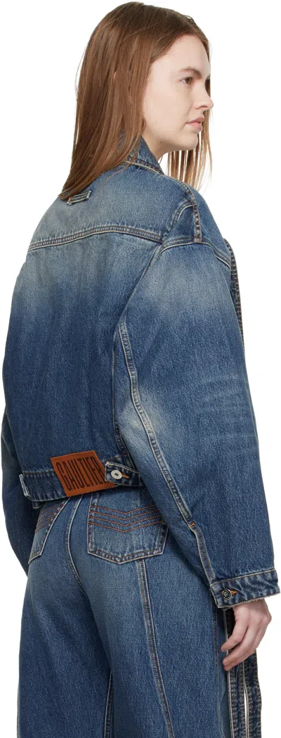 Jean Paul Gaultier Cropped Oversized Denim Jacket With Classic Collar In Animal Print