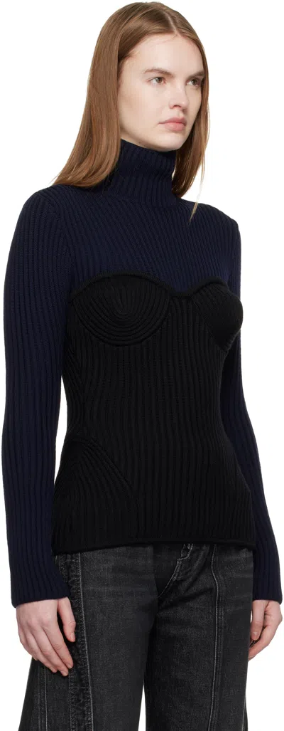 Jean Paul Gaultier Ribbed Merino Wool Knit Bustier Top In Black