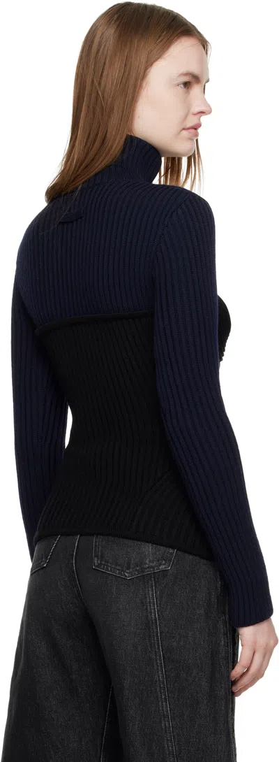 Jean Paul Gaultier Ribbed Merino Wool Knit Bustier Top In Black