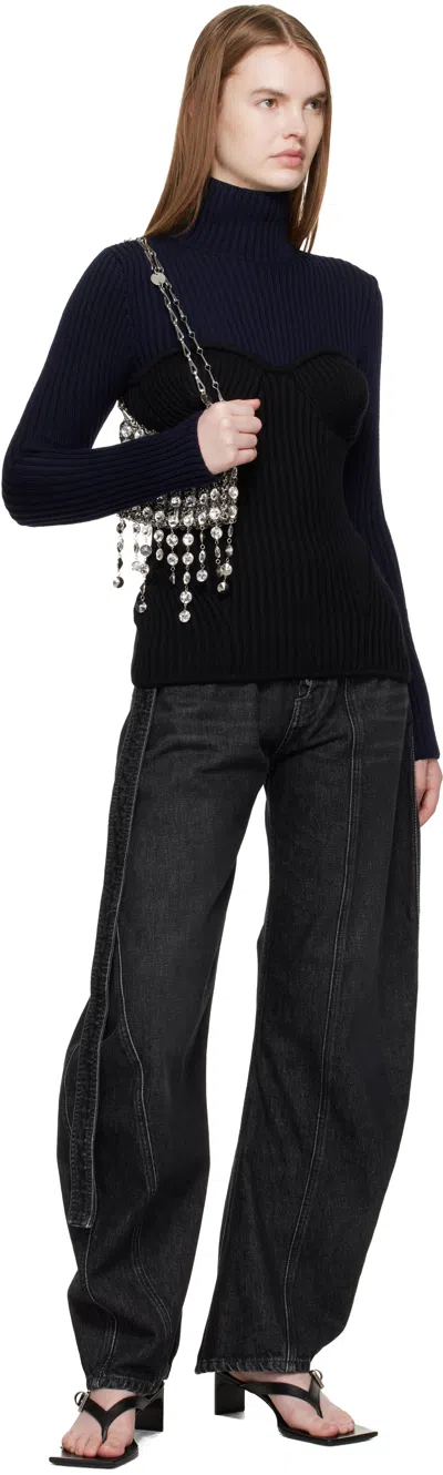 Jean Paul Gaultier Ribbed Merino Wool Knit Bustier Top In Black