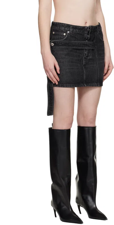 Jean Paul Gaultier Black Low Waisted Strap Denim Miniskirt In Multi