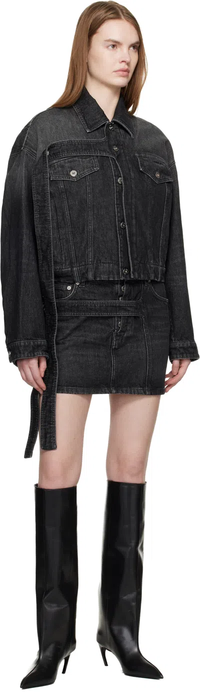 Jean Paul Gaultier Black Low Waisted Strap Denim Miniskirt In Multi