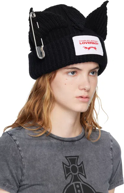 Charles Jeffrey Loverboy Black Chunky Punk Ears Beanie In Black