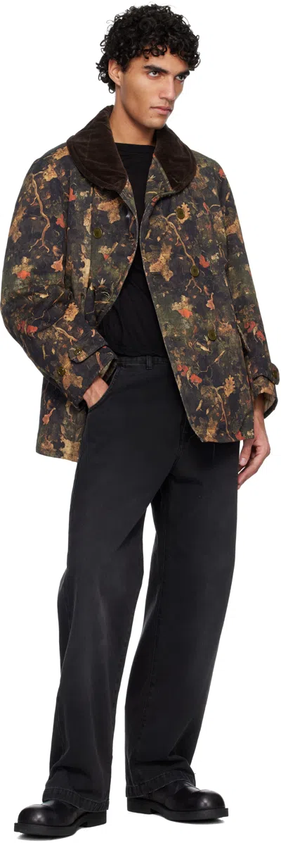 R13 Khaki & Brown Oversized Shawl Lapel Coat In Multi