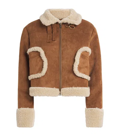 Mother The On Thin Ice Faux Suede Faux Shearling Trim Jacket In Brown
