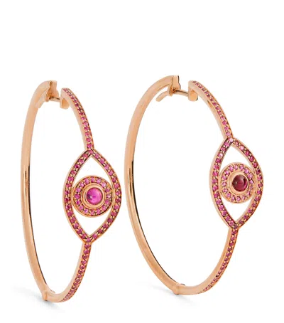 Netali Nissim Rose Gold, Ruby And Quartz Protected Hoop Earrings In Gold