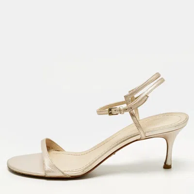 Pre-owned Dior Size 40.5 Gold Leather Ankle Strap Sandals