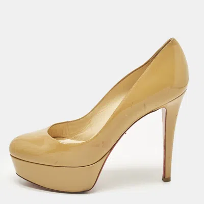 Pre-owned Christian Louboutin Bianca Size 36 Beige Patent Leather Platform Pumps In Sand