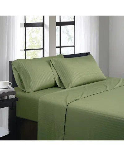 Bibb Home 1500 Thread Count Damask Stripe 4pc Sheet Set In Green