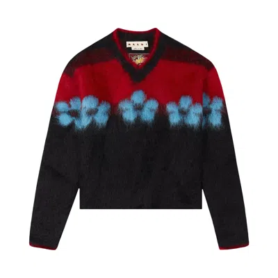 Pre-owned Marni V Neck Floral Pattern Sweater 'black' | Men's Size 48
