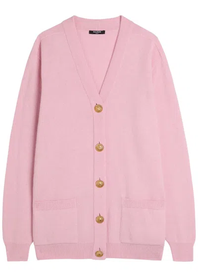 Balmain Wool And Cashmere-blend Cardigan In Pink