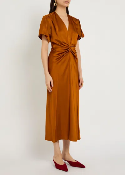 Victoria Beckham Womens Sunset Orange Ruched Regular-fit Woven Mini Dress
