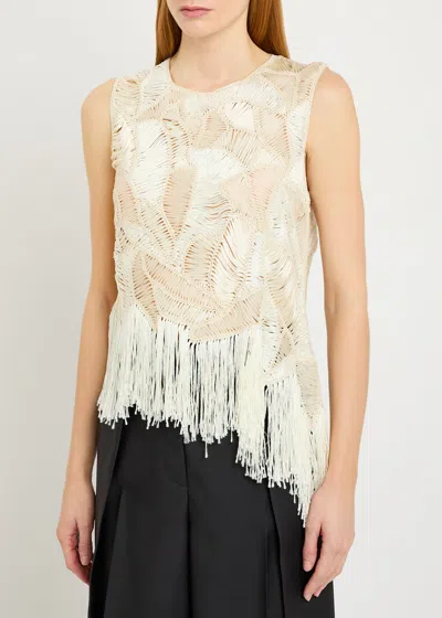 Heirlome Maureen Asymmetric Fringed Silk Top In Multi