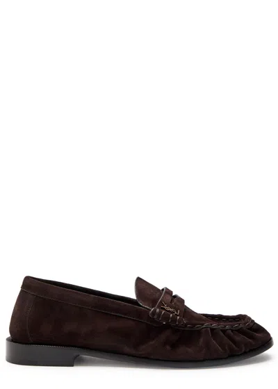 Saint Laurent Suede Loafers With Cassandre Detailing In Brown