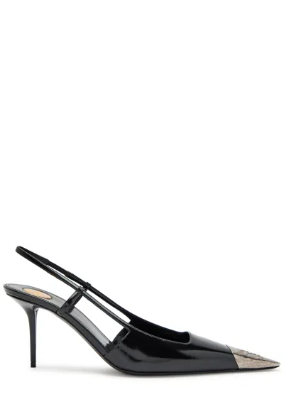 Saint Laurent Jeanne Slingback Pumps In Glazed Leather With Metal Toe Shoes In Black