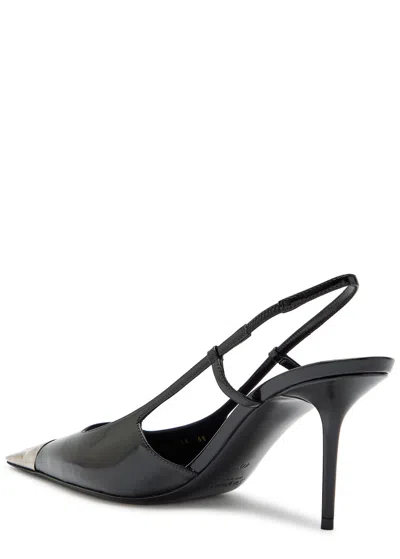 Saint Laurent Jeanne Slingback Pumps In Glazed Leather With Metal Toe Shoes In Black