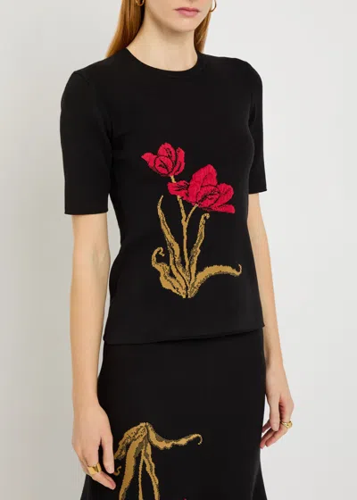 Erdem Floral-jacquard Knitted T-shirt In Black
