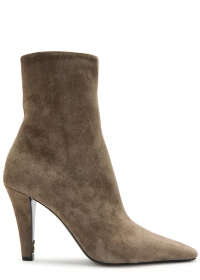 Saint Laurent 95mm Jill Suede Ankle Booties In Brown