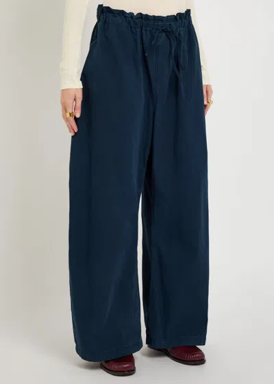 Polo Ralph Lauren Drawstring Barrel-leg Cotton-poplin Trousers In Blue