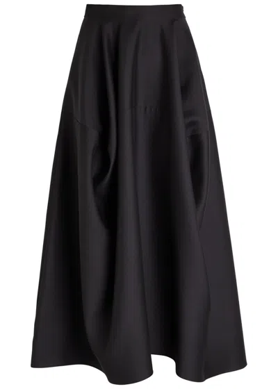 Heirlome Emilia Draped Wool-blend Midi Skirt In Black