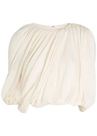 Heirlome Marie Asymmetric Draped Silk Crop Top In White