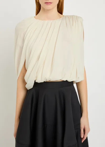 Heirlome Marie Asymmetric Draped Silk Crop Top In White