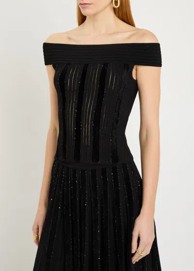 Balmain Sequin-embellished Stretch-knit Top In Black