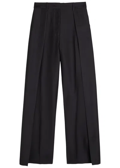 Heirlome Tova Pleated Wool And Silk-blend Faille Wide-leg Pants In Blue