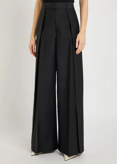 Heirlome Tova Pleated Wool And Silk-blend Faille Wide-leg Pants In Blue