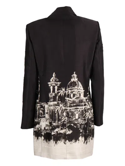 Shirtaporter Double-breasted Printed Blazer Dress In Black