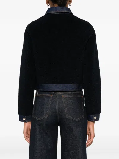 Maje Denim-trim Shearling Jacket In Blue
