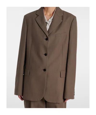The Row Kimiko Silk And Wool Blazer In Brown