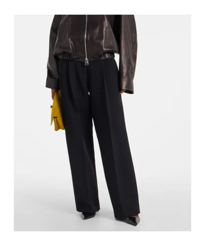 Khaite Teyana Pleated Woven Wide-leg Pants In Black