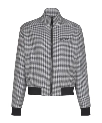 Balmain Houndstooth-pattern Zip Jacket In Gray