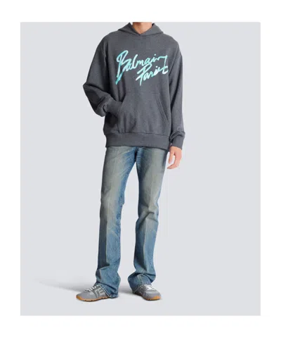Balmain Printed Cotton Hoodie In Gray