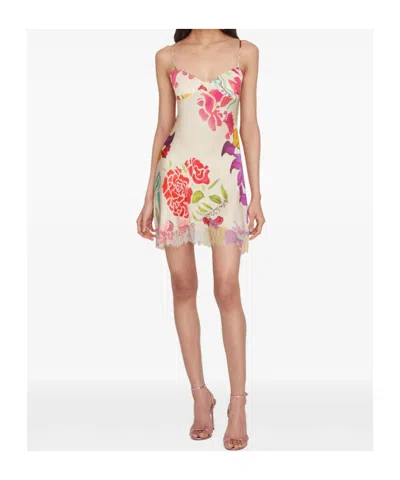 Donde Esteban Flores Lace-trimmed Floral-print Silk-blend Satin Mini Dress In Multi