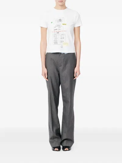 Mm6 Maison Margiela Stretch Cotton T Shirt Short Sleeves Print In White