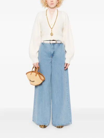 Frame The Drape High Rise Extra Wide Leg Jeans In Sweetheart In Blue