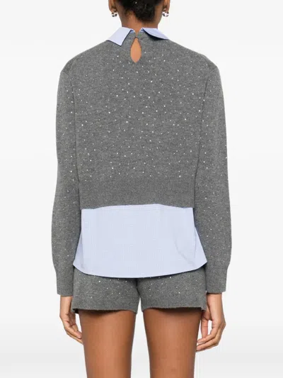 Maje Crystal-embellished Layered Sweater In Animal Print