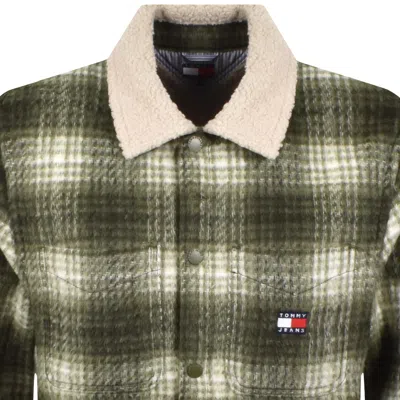 Tommy Jeans Check Teddy Overshirt Green In Green