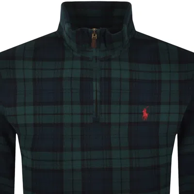 Ralph Lauren Half-zip Plaid-pattern Sweater In Green