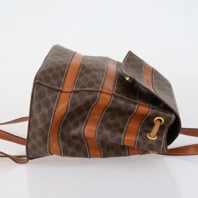 Pre-owned Celine Vintage Macadam Backpack Canvas And Leather Brown Canvas Backpack Bag ()