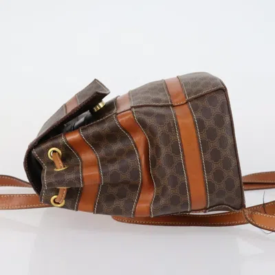 Pre-owned Celine Vintage Macadam Backpack Canvas And Leather Brown Canvas Backpack Bag ()